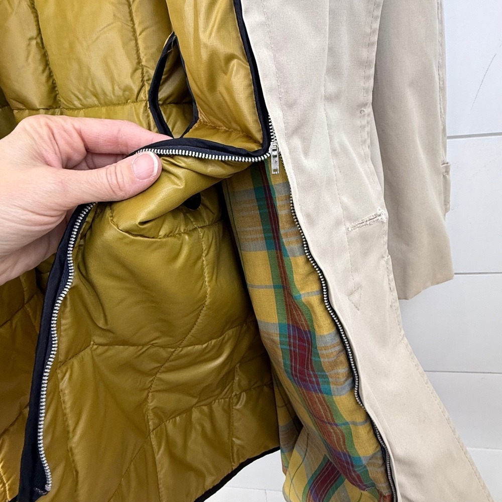 Vintage Eddie Bauer Down Lined Hidden Placket Trench Coat Heritage Tan 44 - Picture 12 of 13